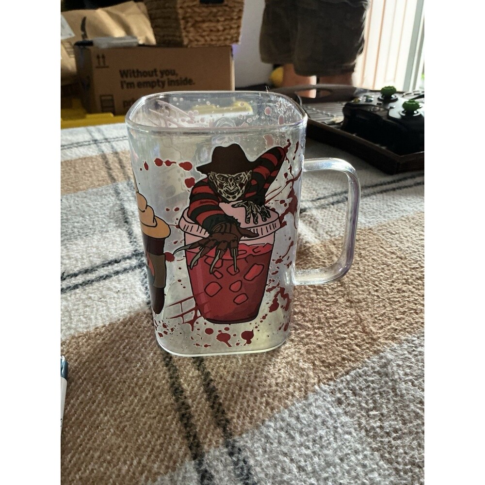 Horror Movie Coffee Mug Freddy Krueger Ghostface Jason Clear Plastic Cup 5.5”